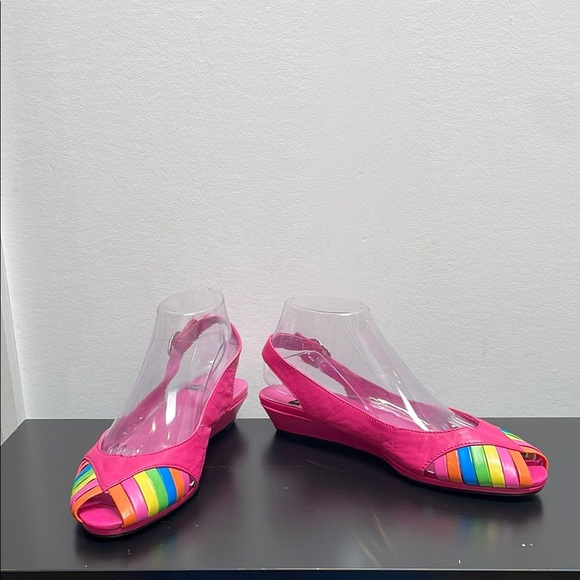 Vagabond Leather Slingback Flat Shoes Sandals Open Toe Pink Stripes 9.5 - Picture 1 of 9